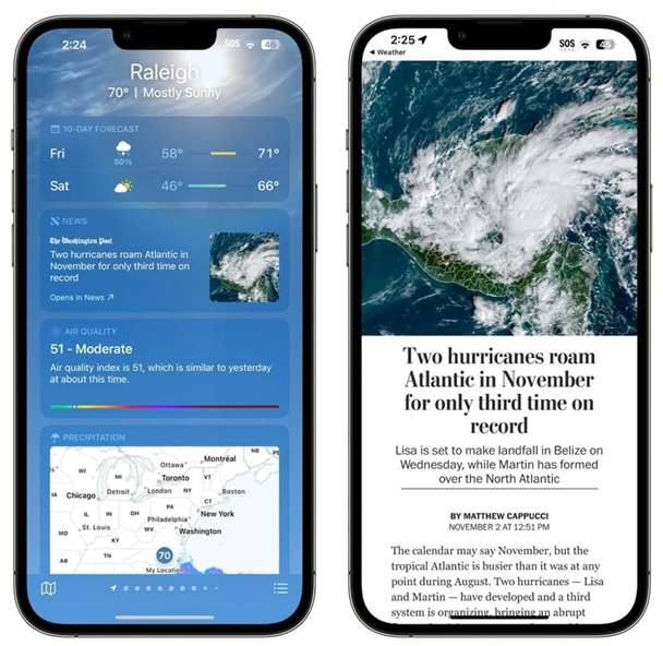 渝北苹果14维修分享iPhone 14手机如何看天气时顺带看新闻 