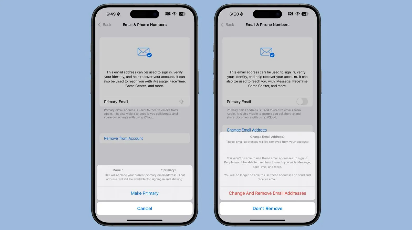渝北苹果手机维修分享苹果 iOS 18.1 支持设置“主要”邮箱地址并更改 iCloud 邮箱 